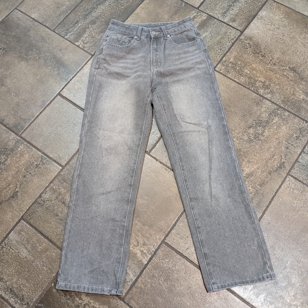 NV Felix Cotton Blend High Waisted Y2K Baddie Jeans Straight Leg Gray Size XS